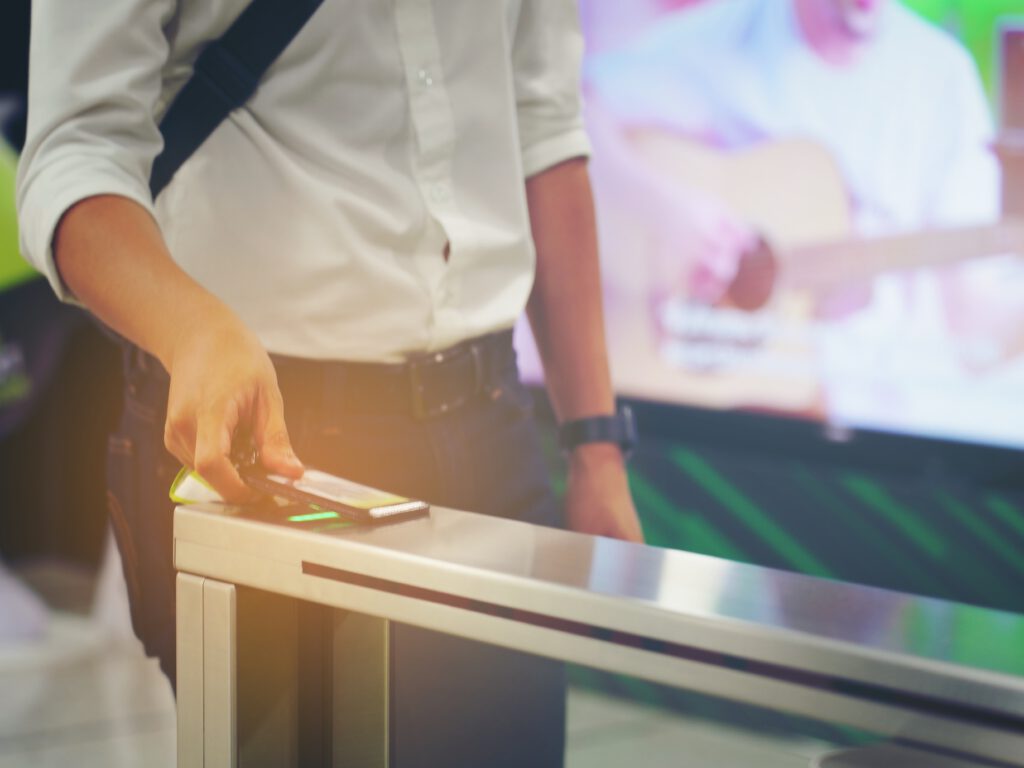 Man hold card Electronic Entrance gate card, People pass Access Building Security system