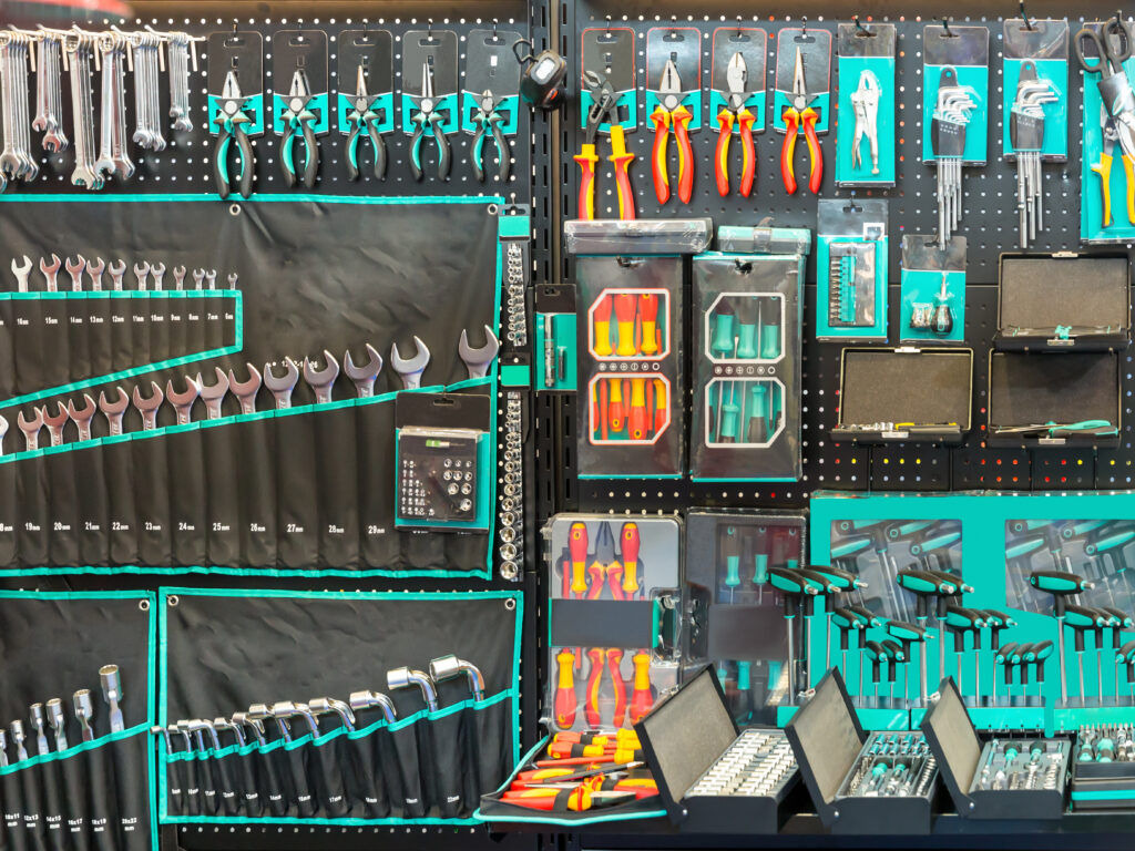 Professional workshop equipment, special tools. Car repair instrument closeup.